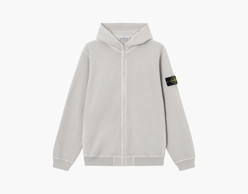 Stone Island Malfile Fleece Old Effect Hooded Sweatshirt Pearl Grey