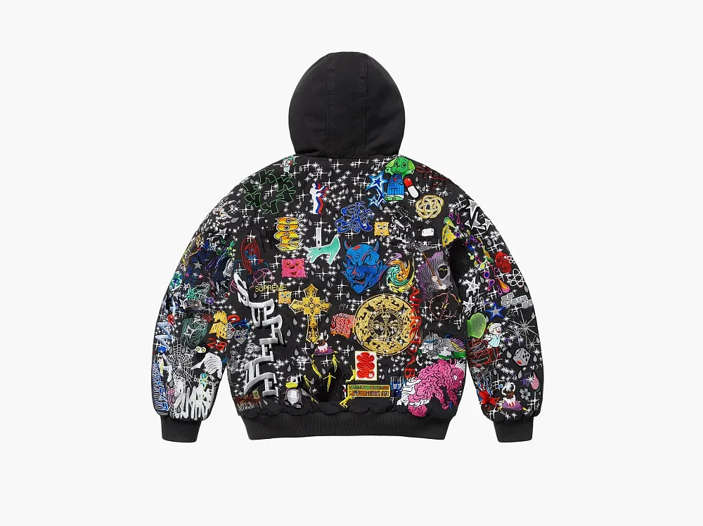 Supreme AOI Embroidered Hooded Work Jacket Black