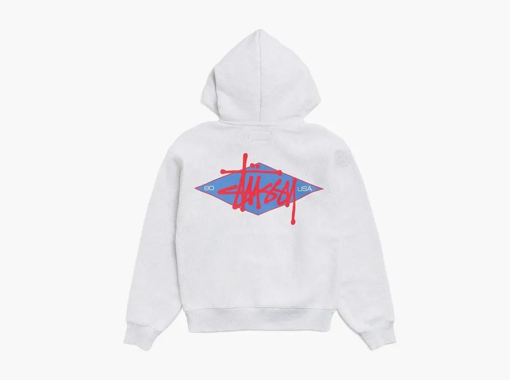 Stussy Basic Diamond Zip Hoodie Ash Heather