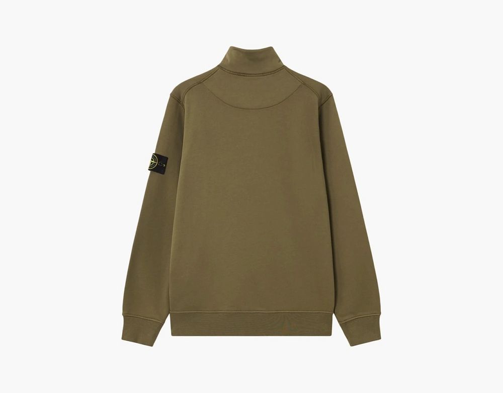 Stone Island Organic Cotton Fleece Half-Zip Sweatshirt Military Green