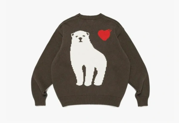 Human Made Polar Bear Crew Neck Knitted Jumper Olive 