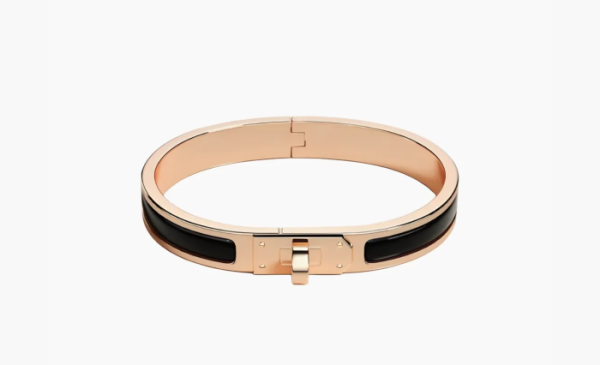 HERMES Enamel Rose Gold-Plated Metal Bangles Black  HERMES Enamel Rose Gold-Plated Metal Bangles Black