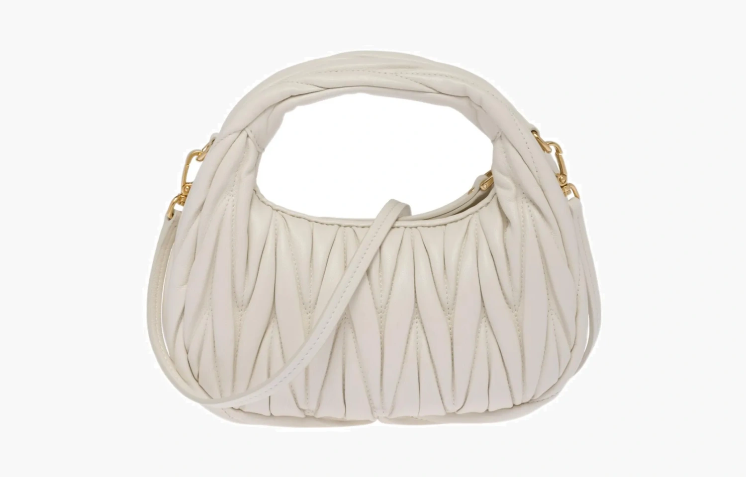 Miu Miu Wander matelassé nappa leather hobo mini-bag "White" 