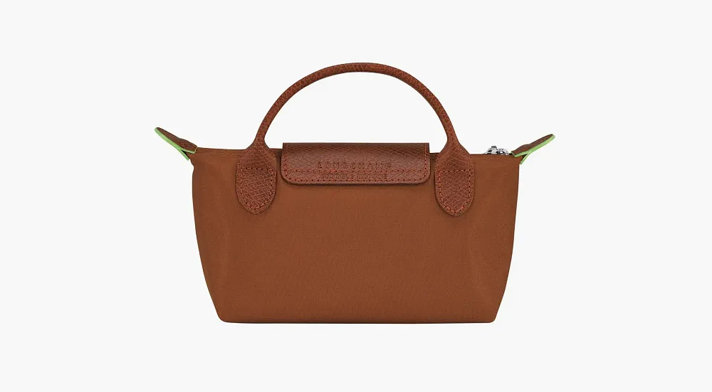 Longchamp Le Pliage Green Handle Pouch Cognac