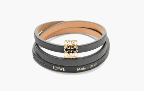 Loewe Anagram Dice Calfskin Leather Twist Bangle Black 