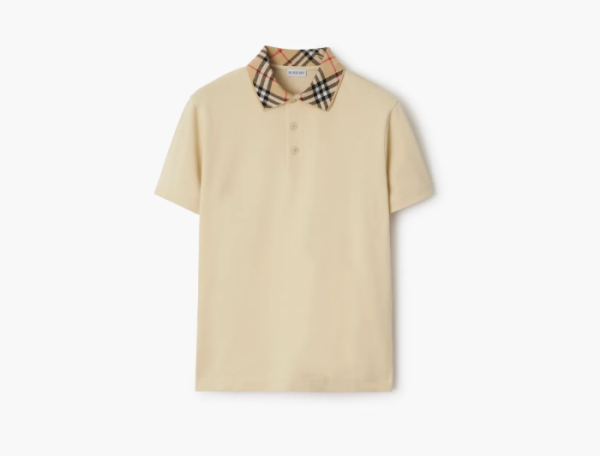 Burberry Check Collar Cotton Polo Shirt  Nutmeg 