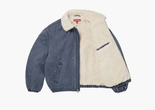 Supreme Faux Shearling Lined Bomber Jacket Navy 