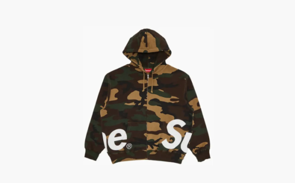 Supreme Big Logo Zip Up Hooded Sweatshirt Woodland Camo 