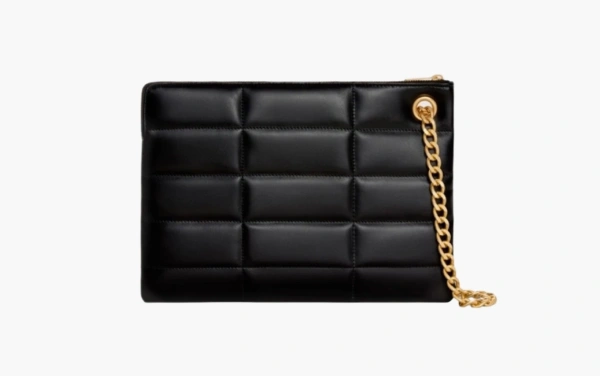 Celine Small Pouch with Chain in Quilted Calfskin Black 