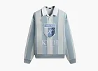 Kith Striped Logo Long Sleeve Polo Shirt Grey Blue