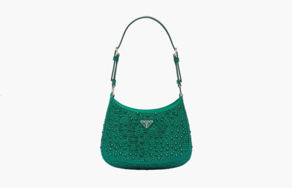 Prada Cleo Satin Bag Crystals Green 