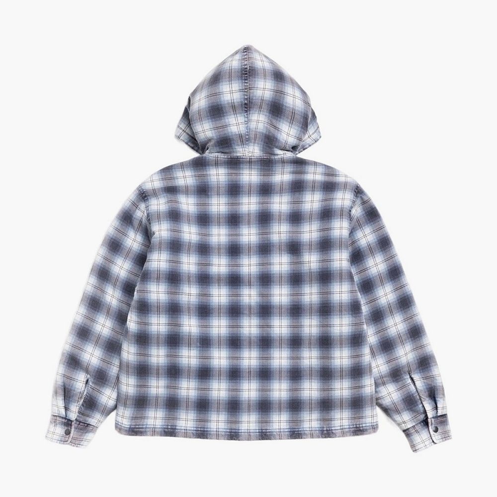 Stussy Zip Hooded Plaid Shirt Blue