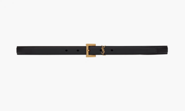 Saint Laurent Cassandre Thin Leather Belt With Square Buckle Black  Saint Laurent Cassandre Thin Leather Belt With Square Buckle Black