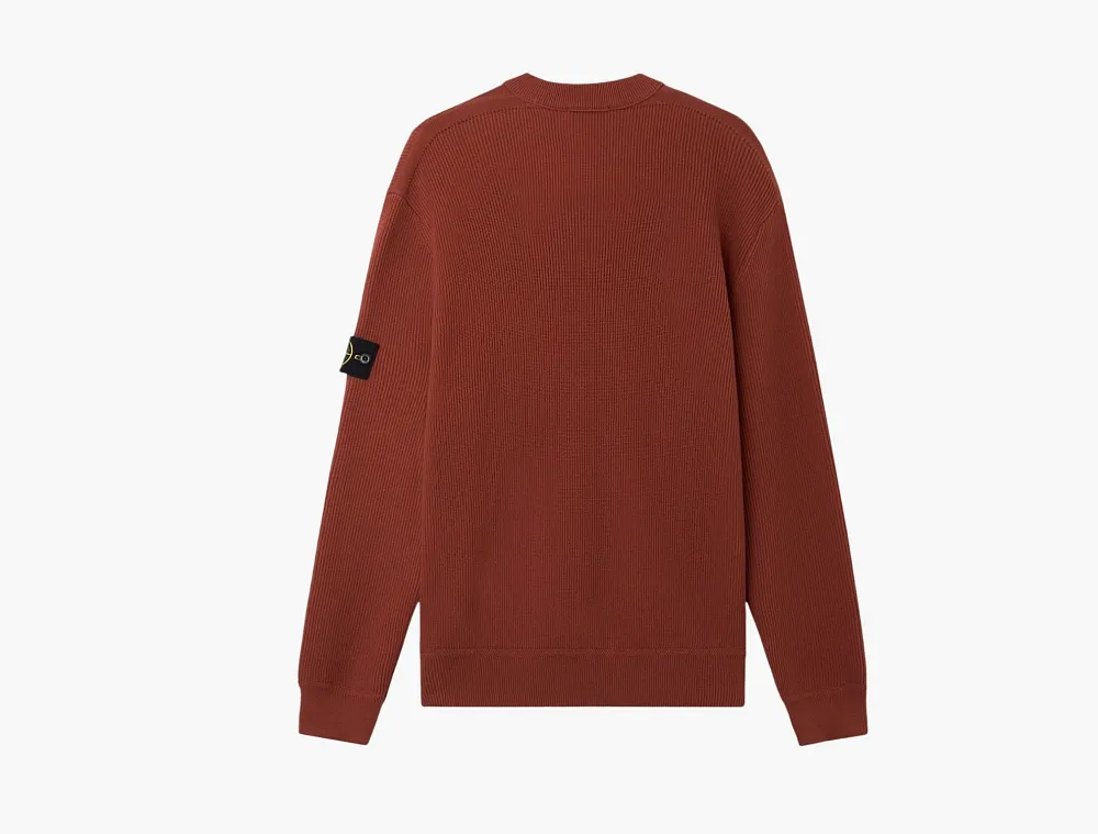 Stone Island Ribbed Soft Organic Cotton Crewneck Jumper Brick Red