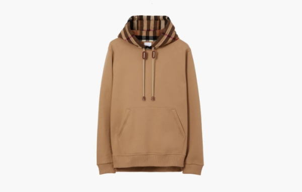 Burberry Check Trim Cotton Blend Hoodie  Camel  Burberry Check Trim Cotton Blend Hoodie  Camel