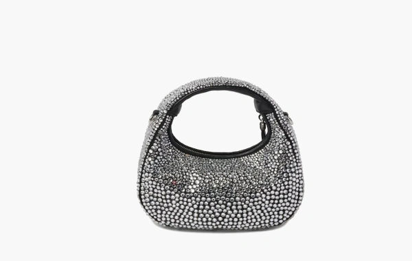 Miu Miu Wander Satin and Silk Mini Hobo Bag with Syntentic Crystals Black 