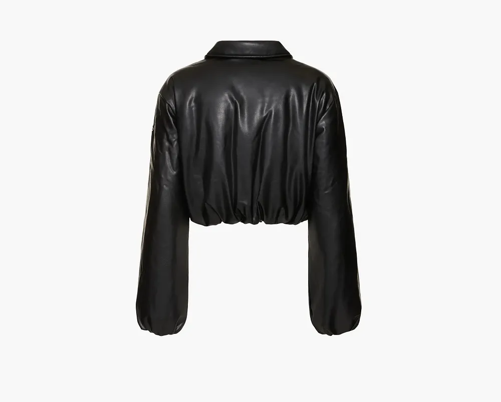 Alo Yoga Faux Leather Cropped Premier Bomber Black