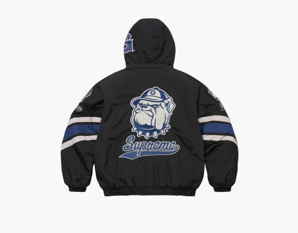 Supreme x Mitchell & Ness NCAA Hooded Stadium Jacket Black 