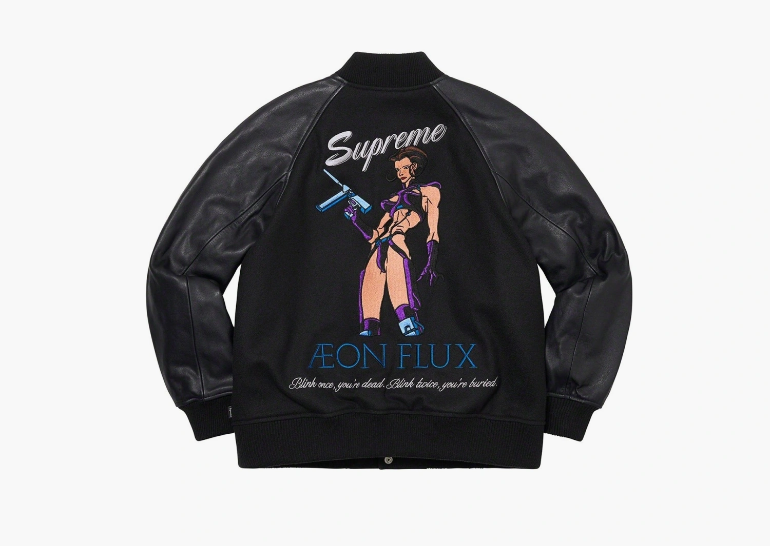 Supreme Aeon Flux Varsity Jacket Black  Supreme Aeon Flux Varsity Jacket Black