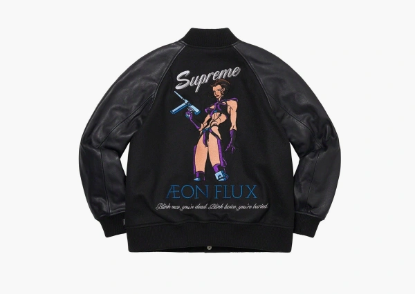Supreme Aeon Flux Varsity Jacket Black  Supreme Aeon Flux Varsity Jacket Black