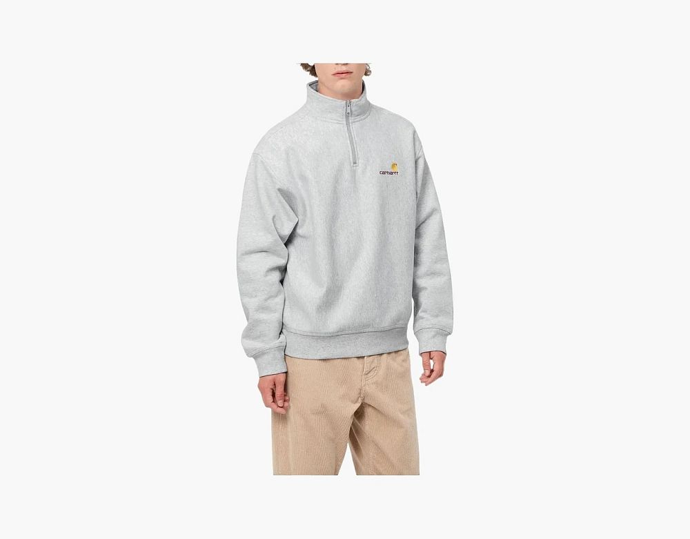 Carhartt WIP FW22 Half Zip American Script Sweatshirt - Ash Heather Logo