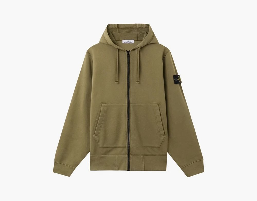 Stone Island Organic Cotton Fleece Hooded Sweatshirt Military Green