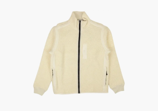 Stone Island Logo Embroidered Zipped Fleece Jacket Off White 