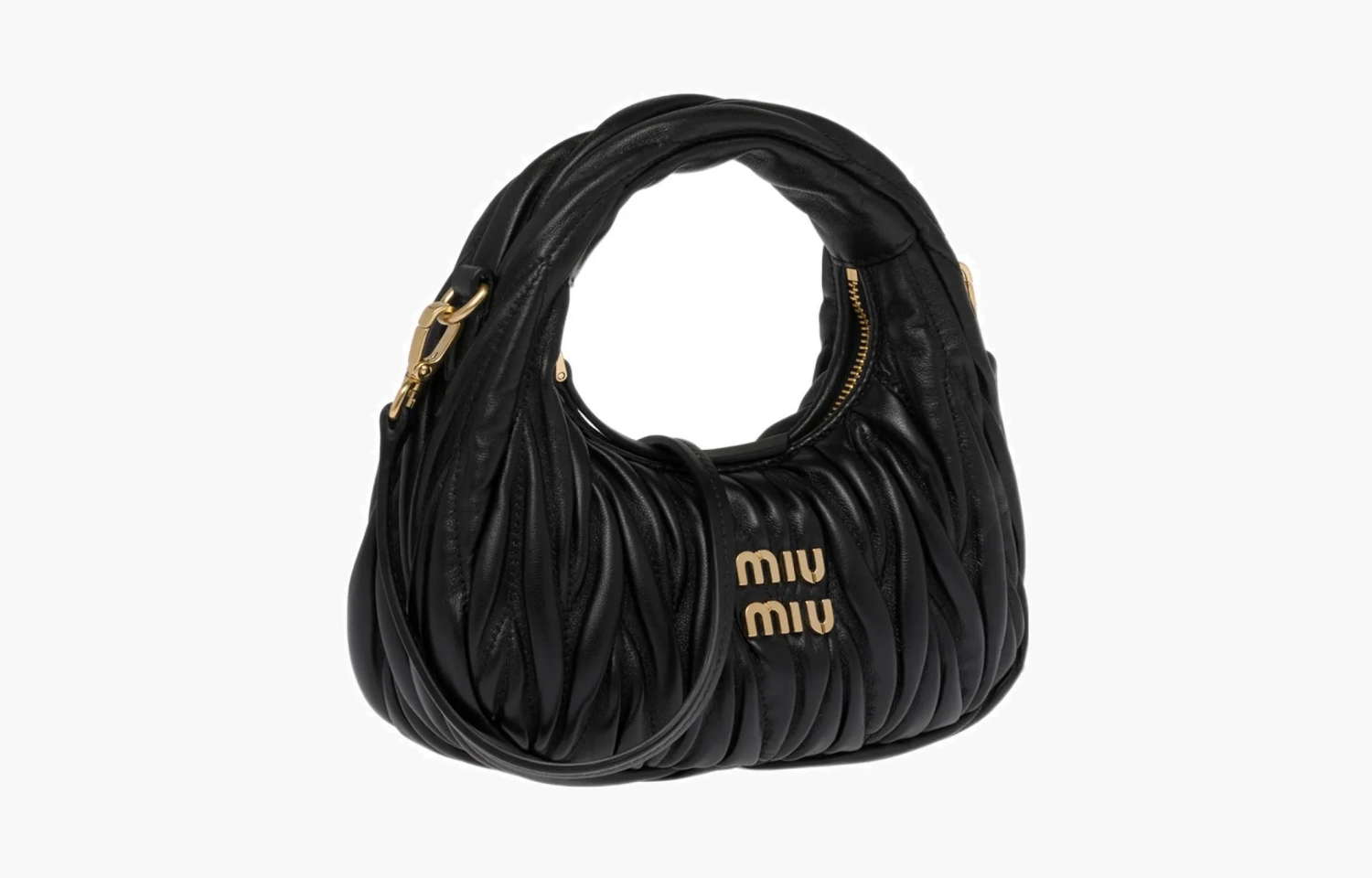 Miu Miu Wander matelassé nappa leather hobo mini-bag "Black" 