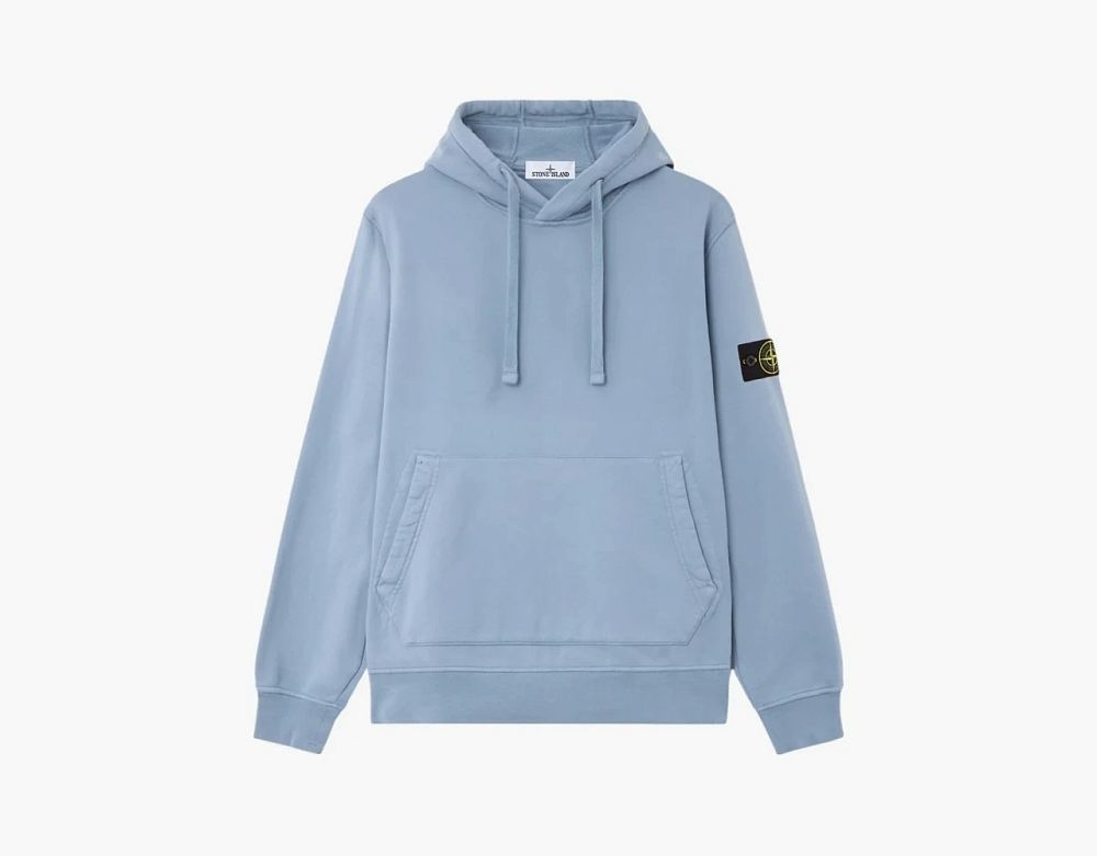 Stone Island Organic Cotton Fleece Hoodie Avio Blue