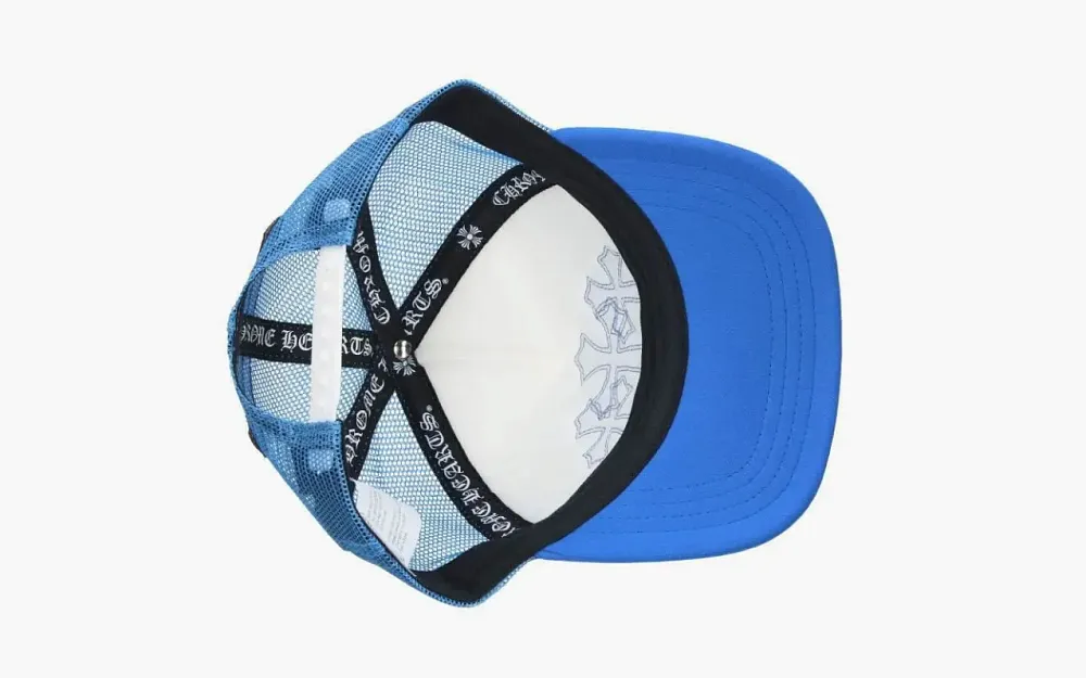  Chrome Hearts Cemetery Leather Patch Trucker Cap Blue