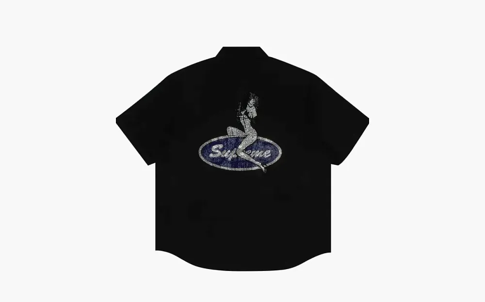 Supreme Rhinestone Pin Up Short-Sleeve Work Shirt Black