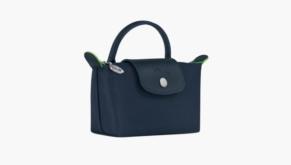 Longchamp Le Pliage Green Handle Pouch Blue Navy 