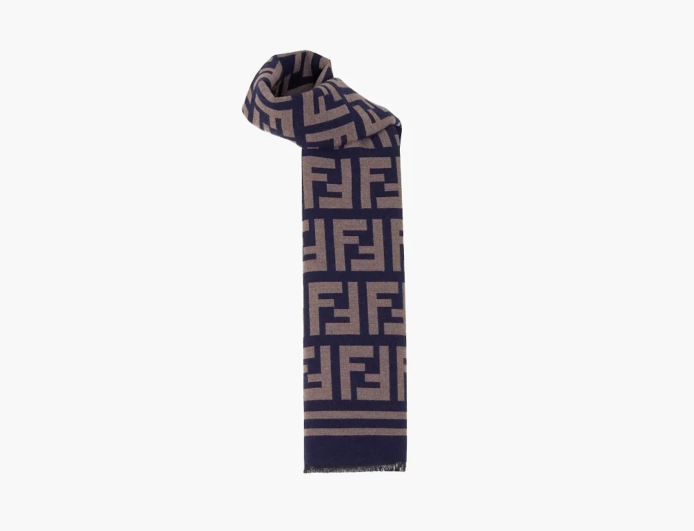 Fendi Wool Scarf Brown Blue 
