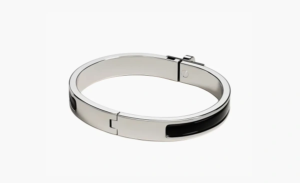 HERMES Enamel Palladium Plated Metal Bangles Black  HERMES Enamel Palladium Plated Metal Bangles Black