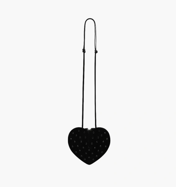 Alaia Le Coeur Suede Bag with Crystals Black 
