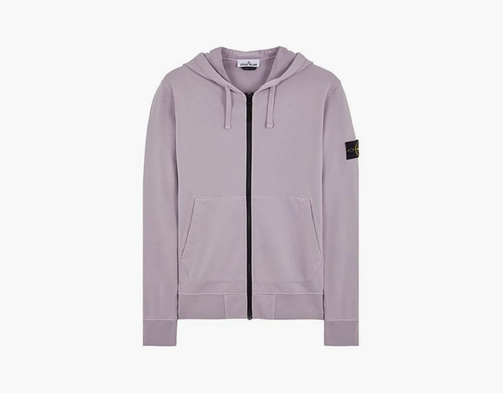 Stone Island Brushed Cotton Full Zip Hoodie Lavender