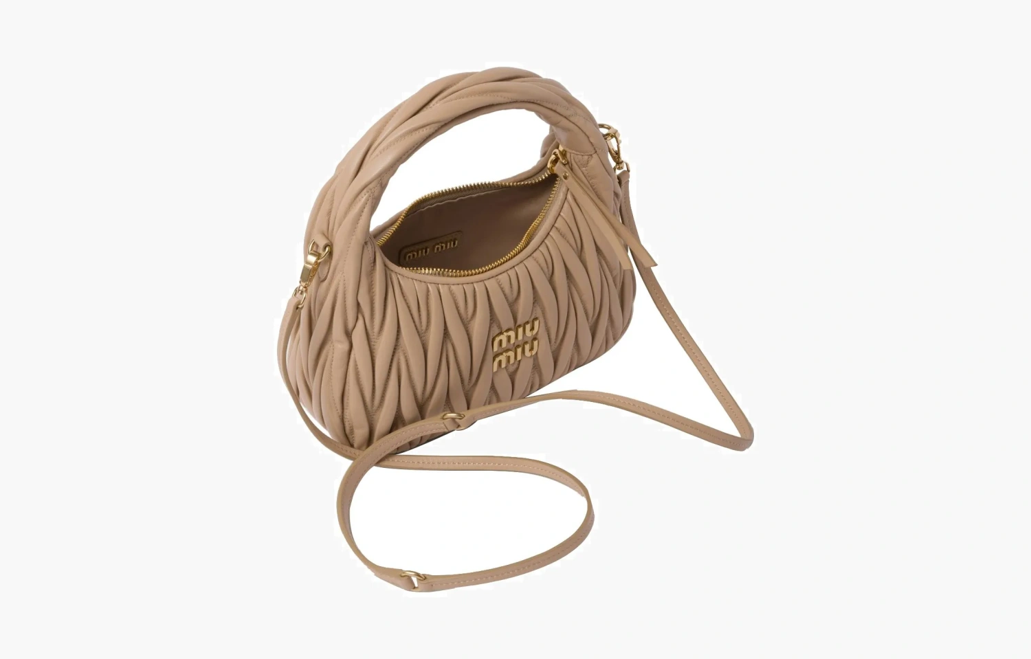 Miu Miu Wander Materasse Nappa Leather Mini Hobo Tote Bag "Beige" 