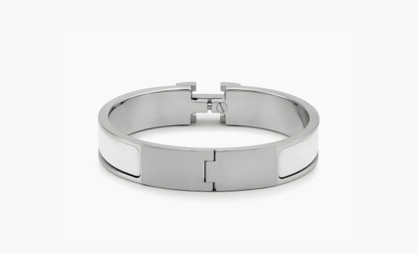 Hermès Bracelet Narrow Clic Clac H Enamel White Silver 