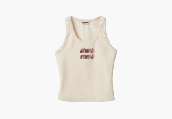 Miu Miu Ribbed Jersey Top Tan / Pink 