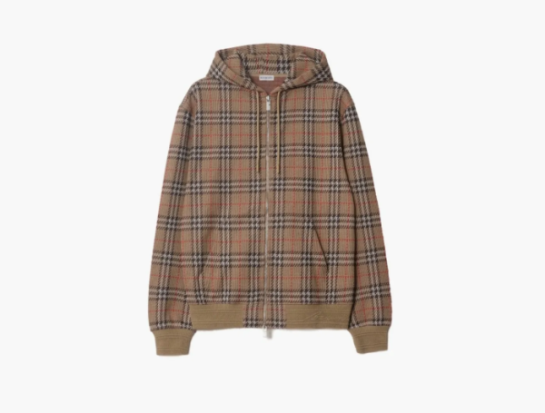 Burberry Check Cotton Blend Zip Hoodie  Nut 