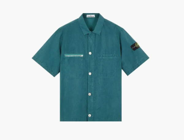 Stone Island Garment Dyed Short-Sleeve Shirt Bottle Green 