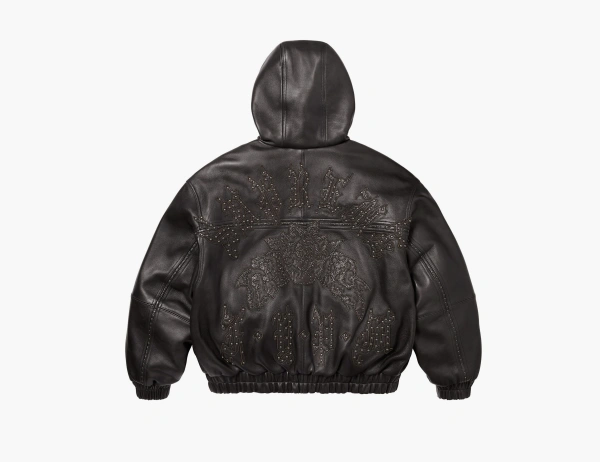 Supreme Studded Hooded Leather Jacket Black 