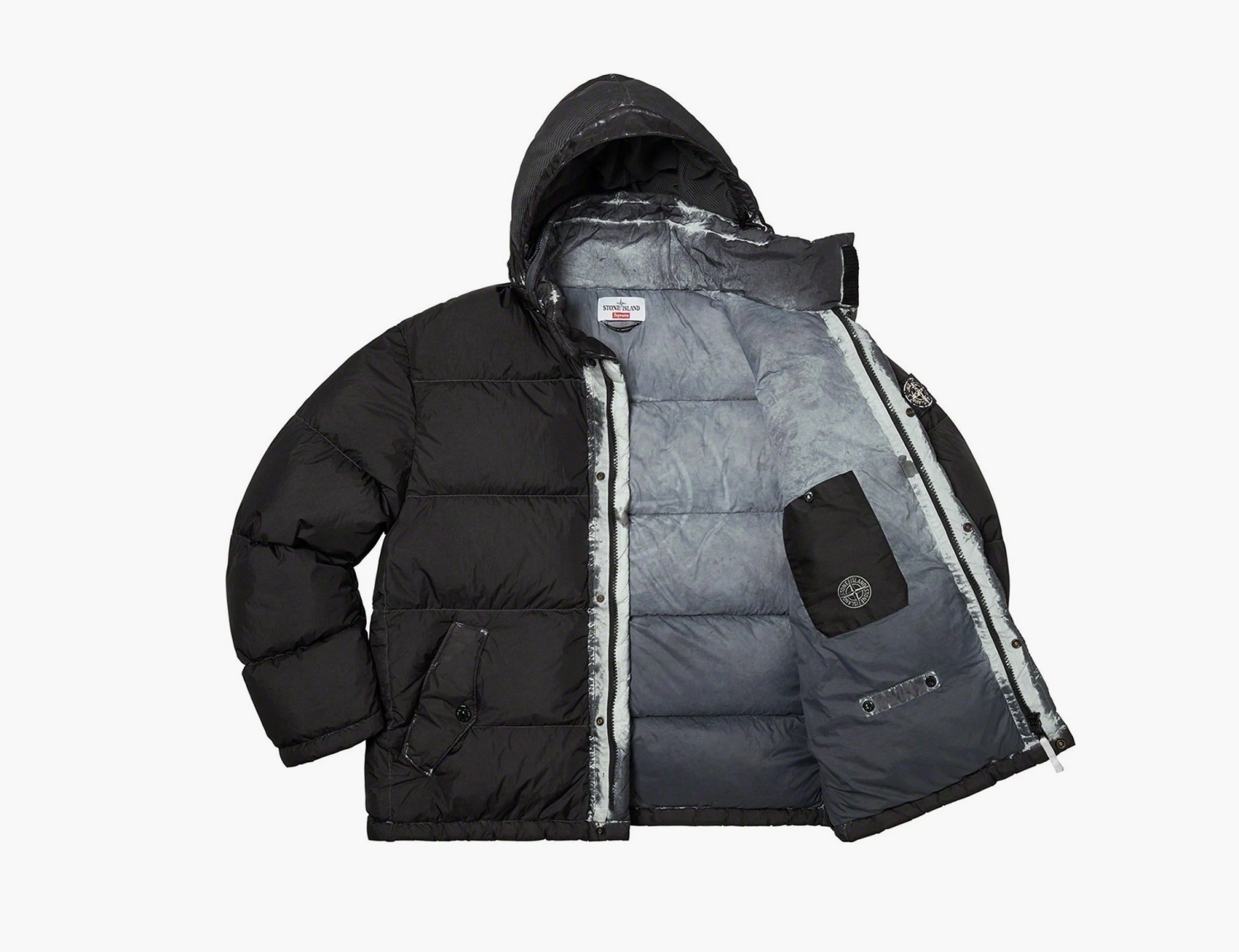 Supreme x Stone Island Painted Camo Crinkle Down Jacket Dark Black 