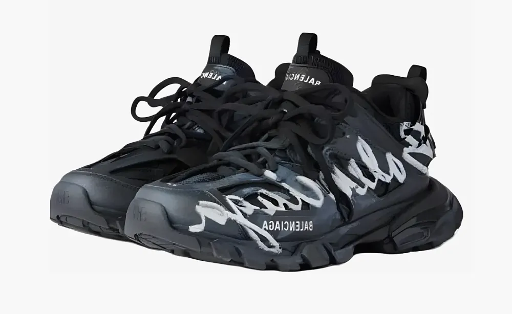 Balenciaga Track Signature Lace Up Sneakers Black