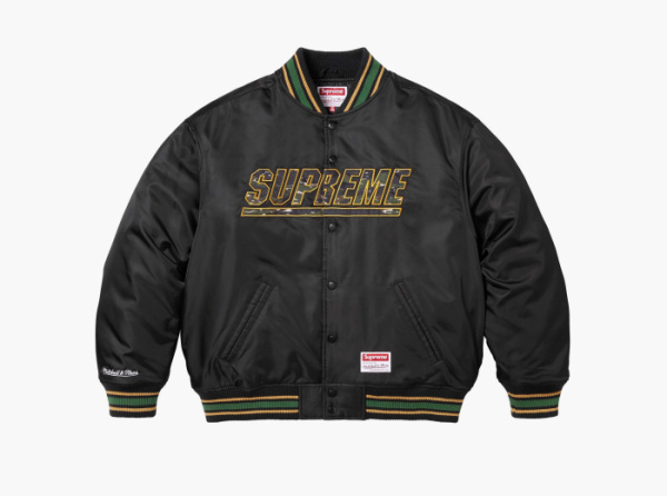 Supreme x Mitchell & Ness Satin Varsity Jacket Black 