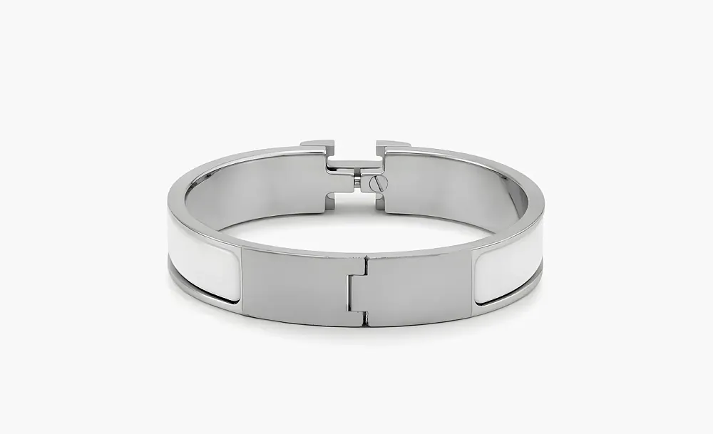Hermès Bracelet Narrow Clic Clac H Enamel White Silver