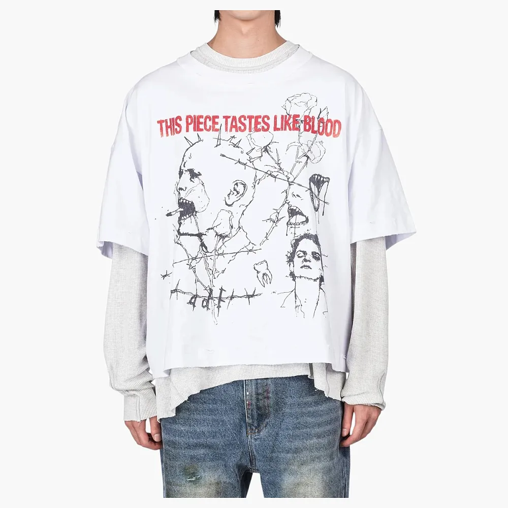 ARNODEFRANCE Vintage Cropped This Piece Tastes Like Blood T-Shirt White