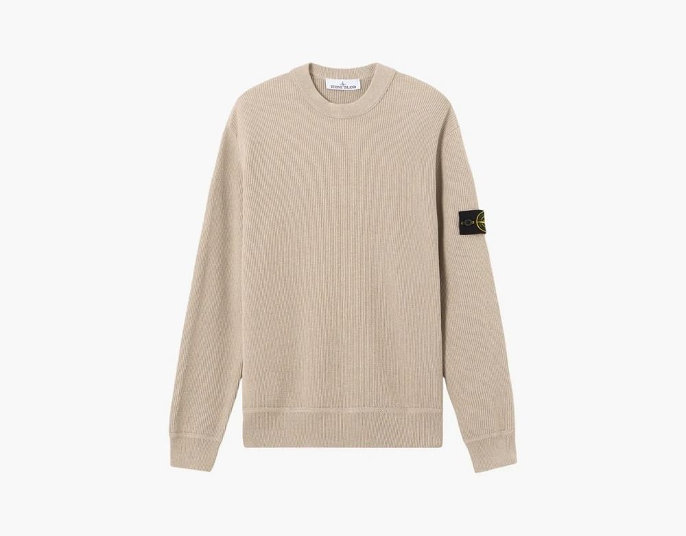 Stone Island Ribbed Soft Organic Cotton Crewneck Jumper Desert