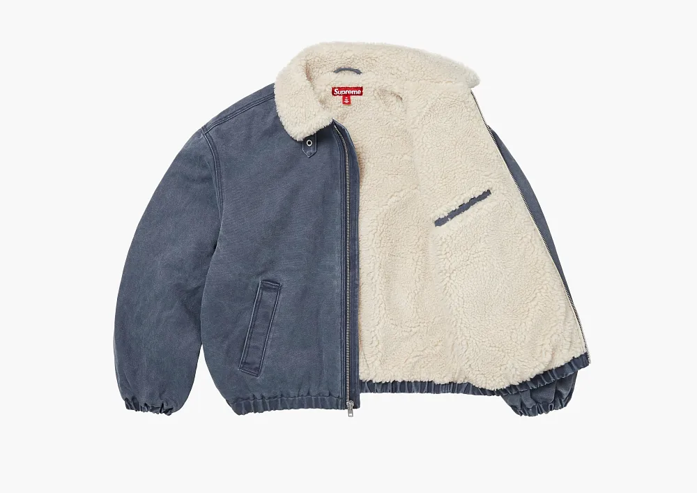 Supreme Faux Shearling Lined Bomber Jacket Navy