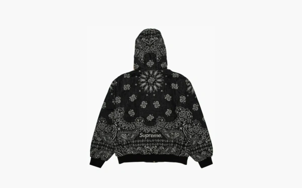 Supreme Bandana Jacquard Denim Hooded Work Jacket Black 